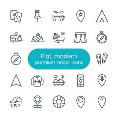 Modern Simple Set of location, travel Vector outline Icons. ..Contains such Icons as  fashion, trailer,  transportation,  vintage,  location and more on white background. Fully Editable. Pixel Perfect