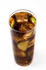 Cuba libre. Cocktail with rum, lime and ice isolated on white background. 