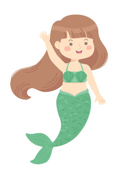 Cute Mermaid Girl green vector illustration cartoon character design isolated on white background.