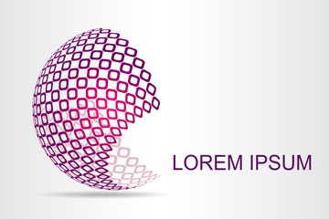  Abstract technology logo stylized spherical surface with abstract shapes.