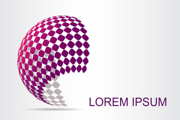  Abstract technology logo stylized spherical surface with abstract shapes.