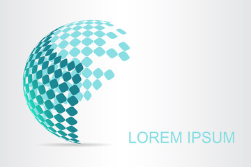  Abstract technology logo stylized spherical surface with abstract shapes.