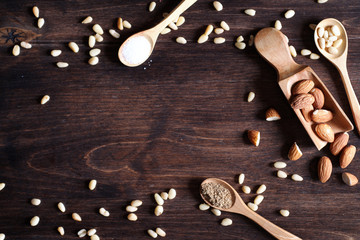 Fresh nuts on the table for breakfast with honey