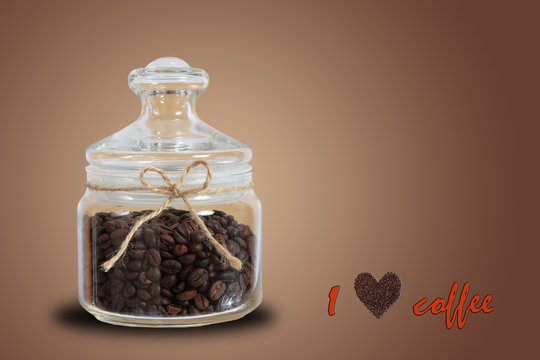 Fototapeta Creative concept photo of coffee with an inscription, I love coffee, on a brown background.