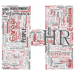 Vector concept conceptual hr or human resources career management letter font H word cloud isolated background. Collage of workplace, development, hiring success, competence goal, corporate or job