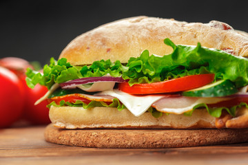 sandwich on a wooden table