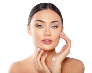 Beauty Woman face Portrait. Beautiful Spa model Girl with Perfect Fresh Clean Skin.