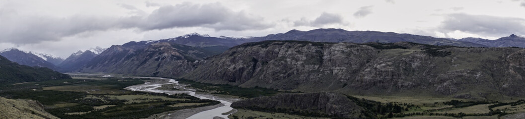 Patagonian Landscape: River and Mountain Range