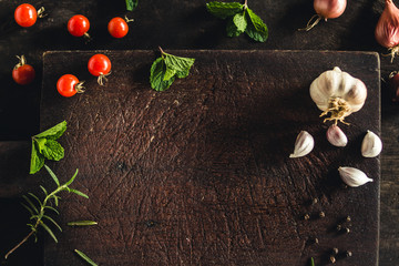 Wood Chopping board And herbs and spices cooking