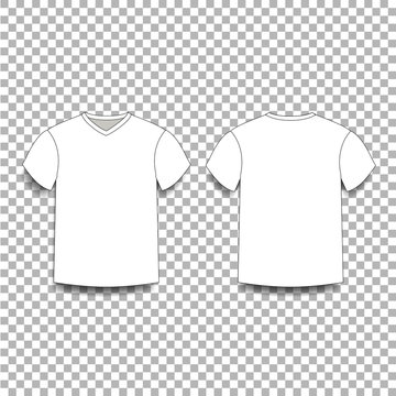 White men's t-shirt template v-neck front and back side views.