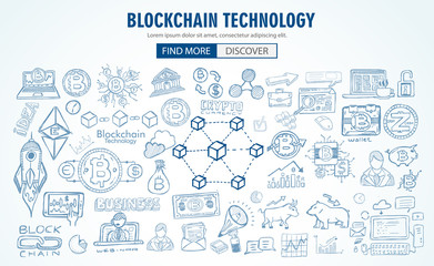 Cryptocurrency concept hand drawn doodle designs like: blockchains, software wallet etc