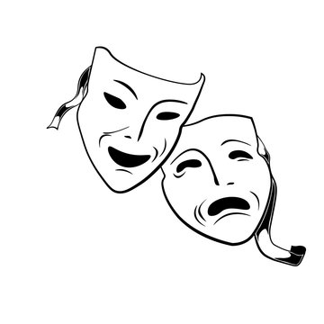 Comedy and tragedy theatrical masks.  Illustration Isolated On White