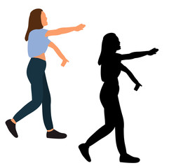 vector, isolated silhouette in colored clothes girl dancing dance on white background