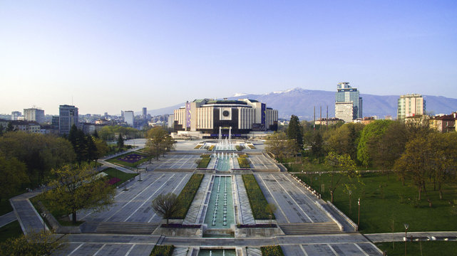 Aerial view of the Nationa Palace of Culture, Sofia, Bulgaria