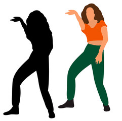 isolated silhouette in colored clothes girl dancing dance on white background