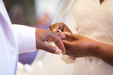 Rings exchange for black couple marriage