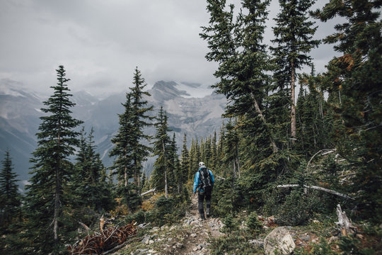 Canada, British Columbia, Yoho National Park, man hiking at Mount Burgess