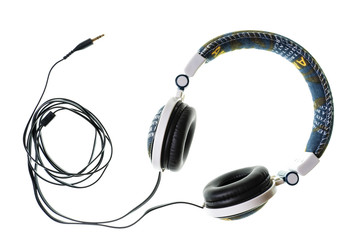Jeans jacket headphone on white background, isolated