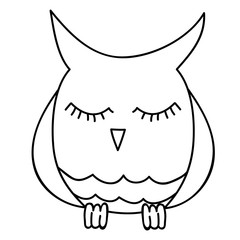 vector isolated cute owl cartoon character, book coloring picture