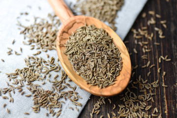 pile of caraway on wooden table