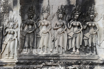 Bas-Relief of Angkor Wat temple at Siem Reap, Cambodia.