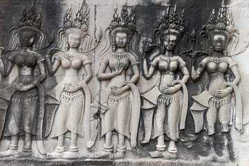 Fototapeta na wymiar Bas-Relief of Angkor Wat temple at Siem Reap, Cambodia.