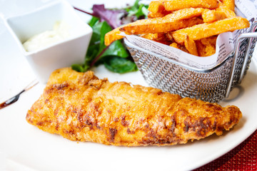 British Traditional fish and chips and tartar sauce
