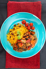 Kefta Tagine Moroccan Meatballs Served With Semolina and Vegetables