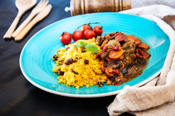 Kefta Tagine Moroccan Meatballs Served With Semolina and Vegetables