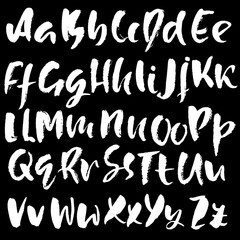 Handdrawn dry brush font. Modern brush lettering. Grunge style alphabet. Vector illustration.