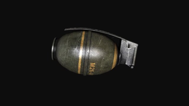 Hand grenade. Animation of Hand grenade on black background. Rotating Hand grenade isolated on black background