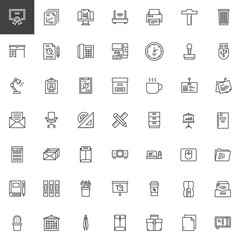 Office tools outline icons set. linear style symbols collection, line signs pack. vector graphics. Set includes icons as Certificate, Report, Router, Printer, Table, Stats, Fax, Computer Clock Lamp