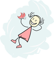 Mädchen schwebt auf einer Wolke