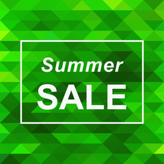 Fototapeta na wymiar Summer sale banner on abstract green triangle background. Vector illustration
