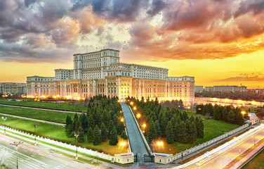 Fototapeta na wymiar Bucharest Aerial View. Romanian Parliament Palace.