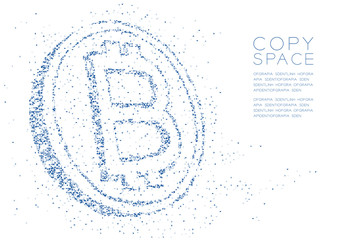 Abstract Geometric polygon square box and Triangle pattern Bitcoin cryptocurrency shape, Blockchain technology concept design blue color illustration isolated on white background with copy space