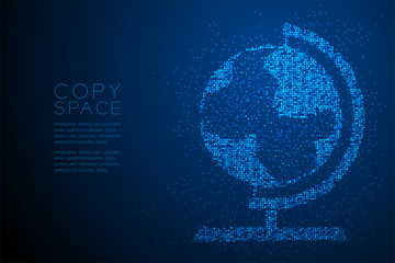 Abstract Geometric Circle dot pattern Globe shape, World travel business technology concept design blue color illustration isolated on blue gradient background with copy space, vector eps 10