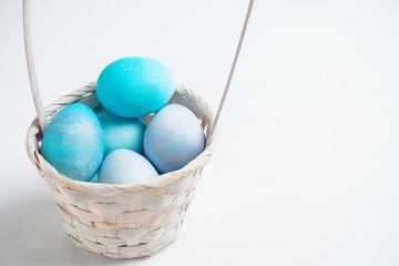 Beautiful easter eggs in blue tones. Selective focus. Shallow depth of field.