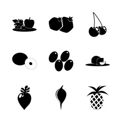 icon Fruits And Vegetables with black cherry, cocoanut, eatable, pineapple and palm nut