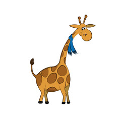 Animals of zoo. Giraffe with scarf in cartoon style. Isolated cute character. Vector illustration