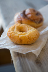cake donut and cinnamon bun