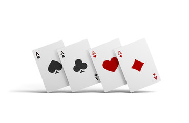 The combination of playing cards poker casino. Isolated playing cards up on table on white background