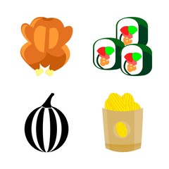 icons about Food with cooked, meat, potato, vitamin and seaweed