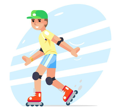 Roller boy flat design character vector illustration