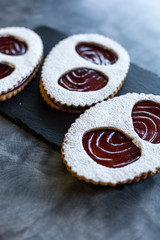 French lunette cookies with raspberry jam