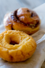 cake donut and cinnamon bun