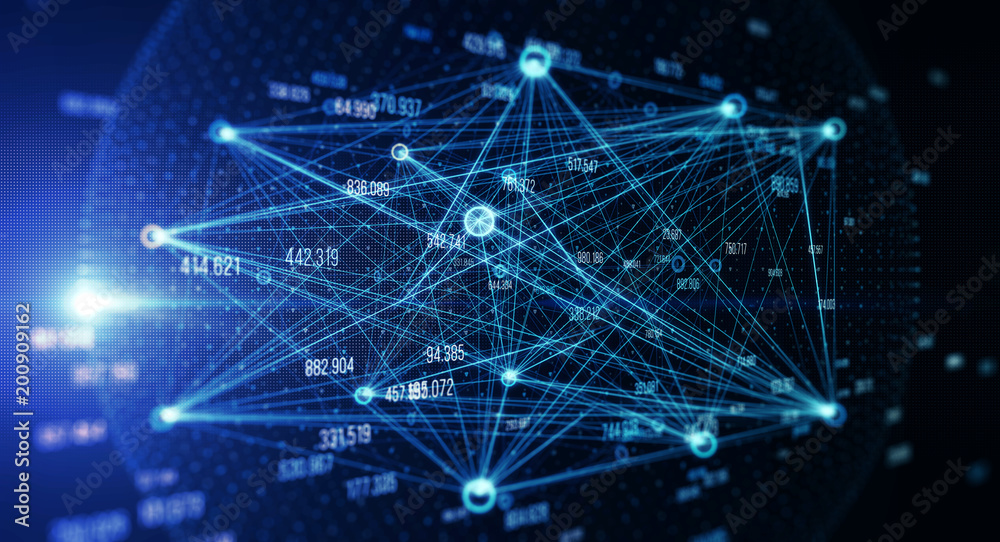 Wall mural block chain network/block chain network concept , distributed register technology , block chain line