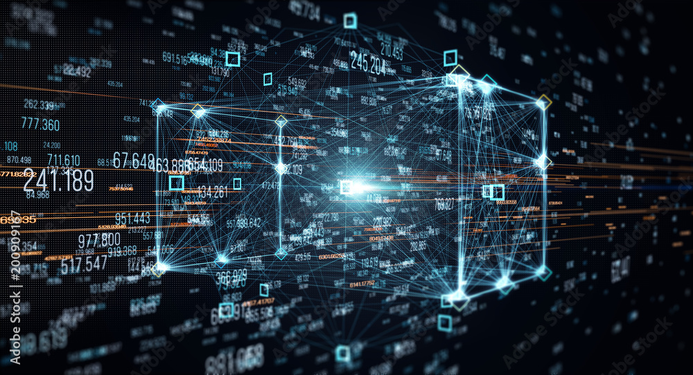 Aufkleber Block chain network/Block chain network concept , Distributed register technology , Block chain line of participant chain