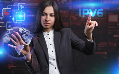 The concept of business, technology, the Internet and the network. A young entrepreneur working on a virtual screen of the future and sees the inscription: IPv6