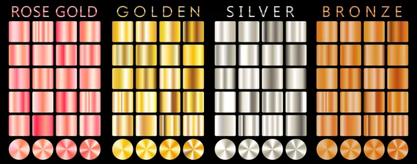 Fotobehang Rose gold, golden, silver, bronze gradient,pattern,template.Set of colors for design,collection of high quality gradients.Metallic texture,shiny background.Pure metal. © Oleh